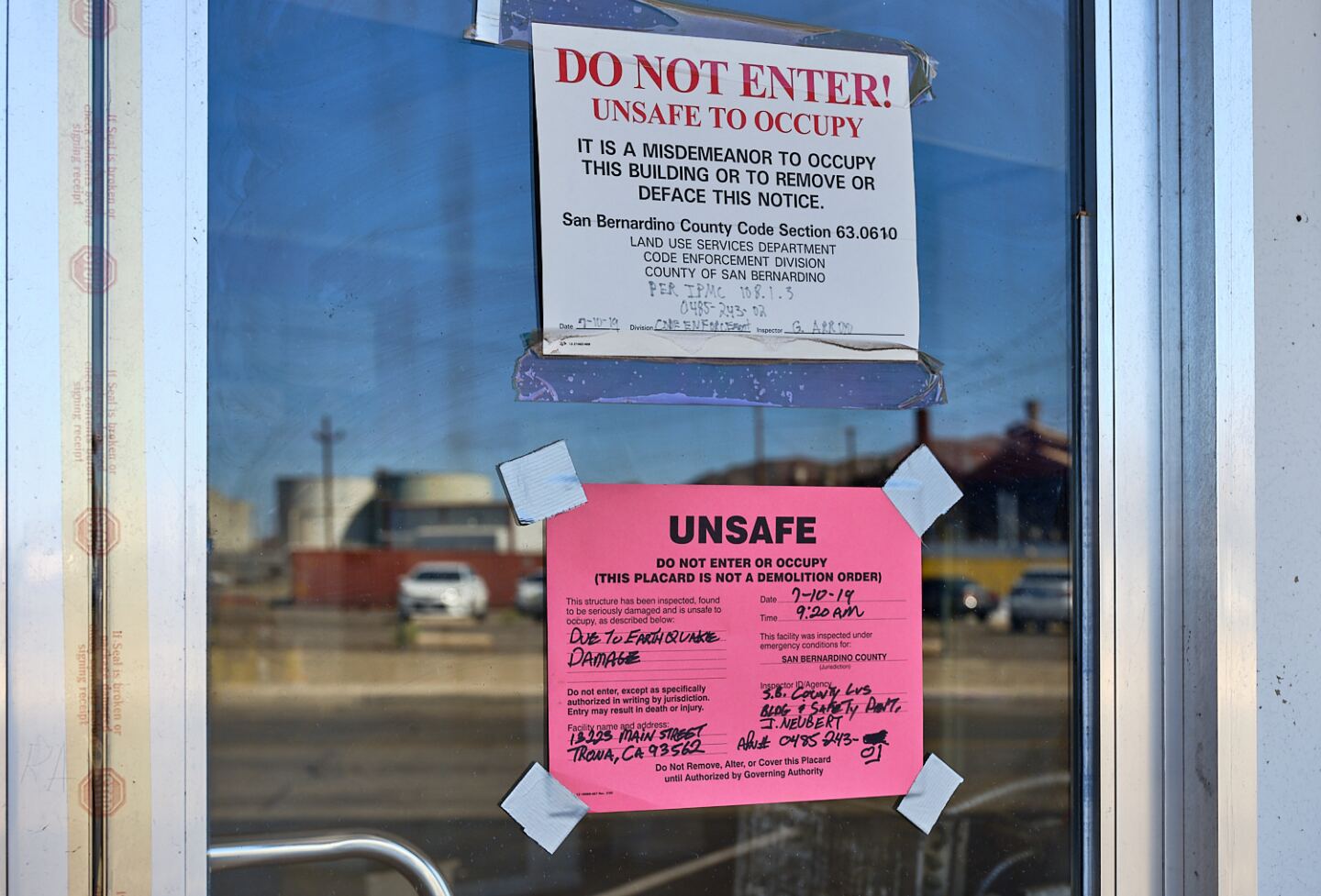 Earthquake damage notice. | Osceola Refetoff