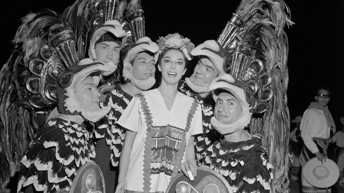 Ballet Folklorico de Mexico, 1962 OK. Credit: Music Center Archives/Otto Rothschild Collection. The Ballet Folklorico de Mexico during a performance of a dance concert, 1962 | Music Center Archives/Otto Rothschild Collection