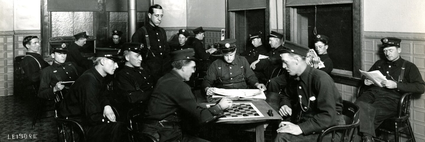 Firefighters playing checkers