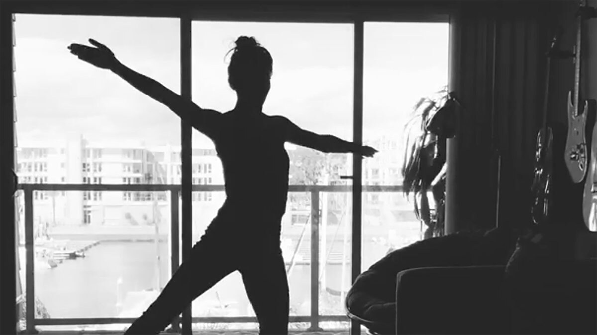 Silhouette of an L.A. Dance Project dancer in "12 Variations." | Screenshot from 12 Variations."