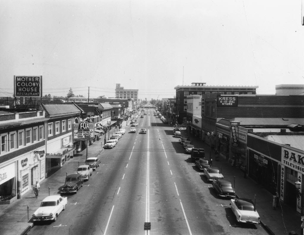 Anaheim's Center Street, pre-redevelopment, circa 1955 (P10373)