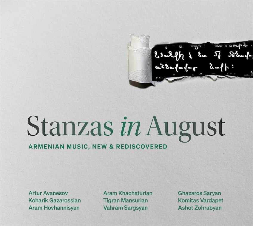 6th Annual Day of Armenian Music, infographic saying "Stanzas in August" on a white paper background 