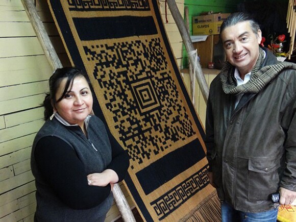 Guillermo Bert and his QR coded textiles. Courtesy of Artist.