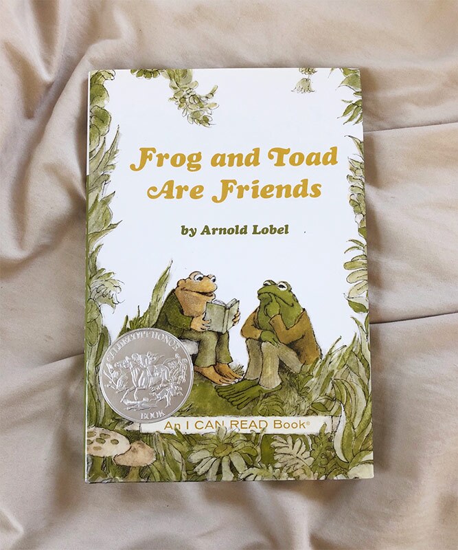 Cover of a picture book titled “Frog and Toad” by Arnold Lobel featuring a cartoon frog and toad sitting together.