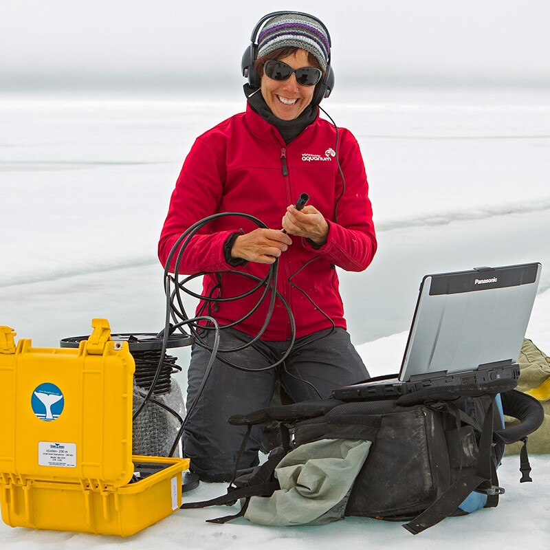 Valeria Vergara, a researcher with Ocean Wise’s Marine Mammal Conservation Research Program in Vancouver, with equpiment | Valeria Vergara, Ocean Wise