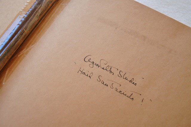 Agnes Pelton's studio guest book. | Photo by Christy Porter.
