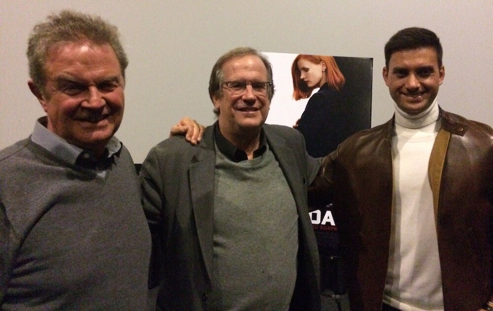 Pete Hammond, John Madden and Jonathan Perera pose for a photo following the screening of "Miss Sloane" at the KCET Cinema Series.