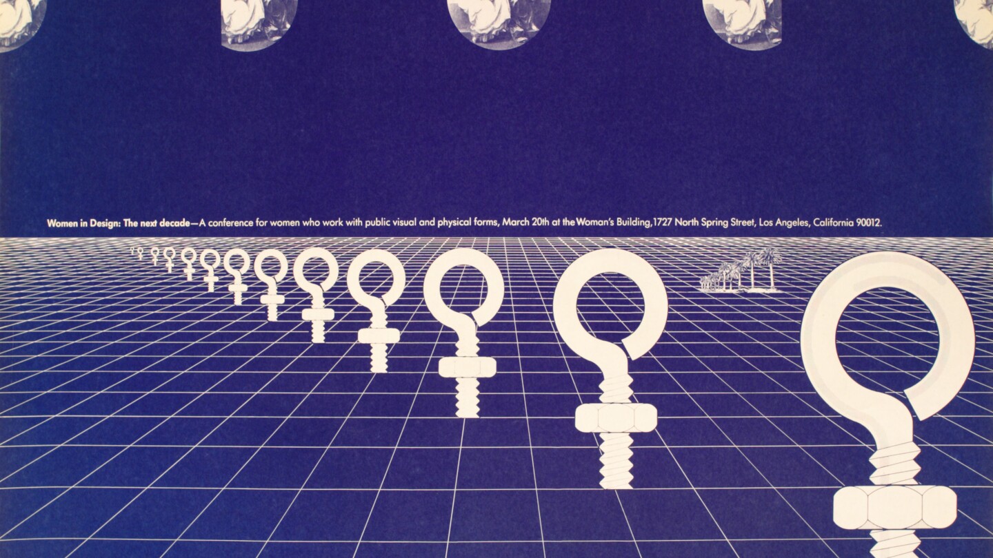 A poster for Women in Design Conference at the Woman's Building designed by Sheila de Bretteville.