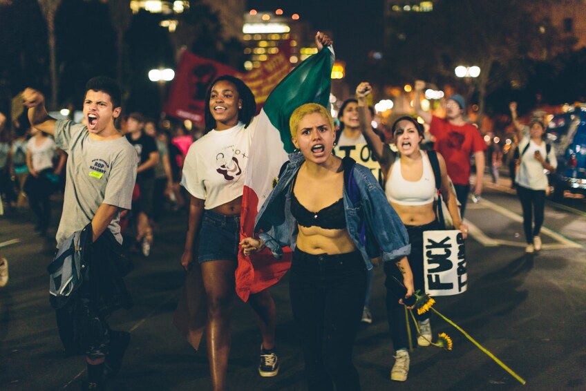 Protesters in Downtown Los Angeles