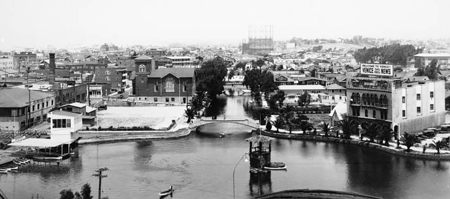 A birdseye view of Venice looking out over the canals and lagoon, 1924 | University of Southern California Libraries/California Historical Society