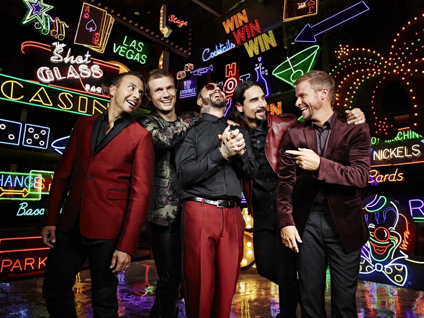 The Backstreet Boys in front of Lisa Schulte's work