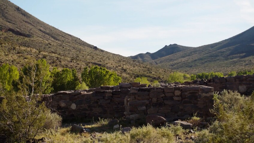 Fort Piute stands surrounded by the bushes and hills making up Piute Springs.