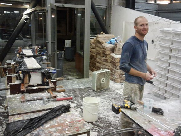 Patrick Faulk working in his studio in Santa Ana. | Photo: Sara Dehghan.