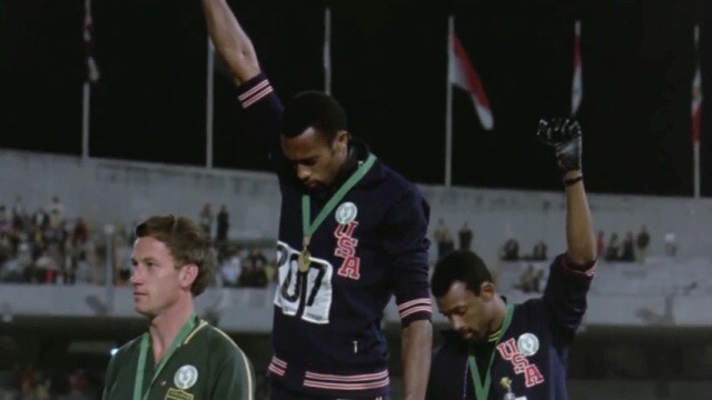 1968 Olympic Games athletes Tommie Smith and John Carlos in “The Stand: How One Gesture Shook the World.” Image courtesy of Kino Lorber.