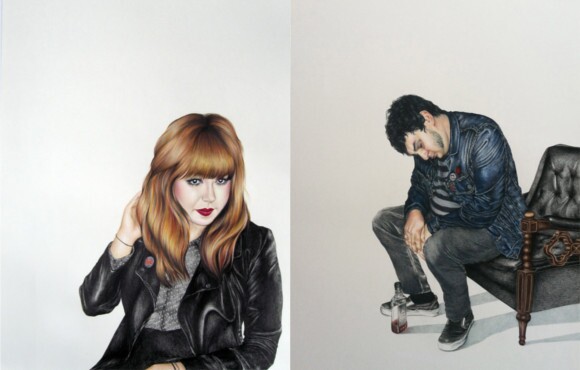 Shizu Saldamando, "Sandy Switchblade," 2013 (left); "Joel with Grand Legacy," 2013 (right).