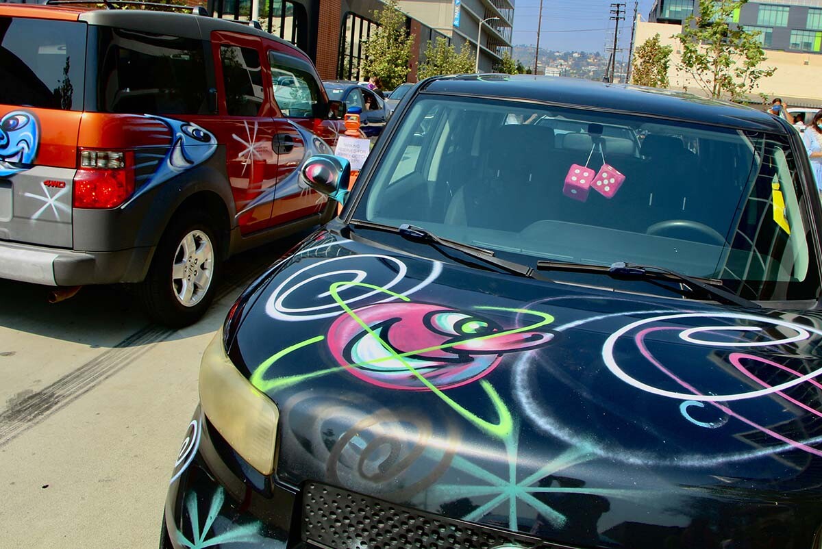 A black car participating at Kenny Scharf's "Karbombz!" car parade September 26, 2020 | Jordan Riefe