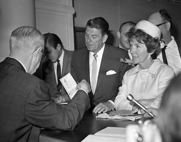 Ronald Reagan files papers with the L.A. County registrar of voters to run for governor of California in 1966. Courtesy of the Los Angeles Times Photographic Archive, Department of Special Collections, Charles E. Young Research Library, UCLA.