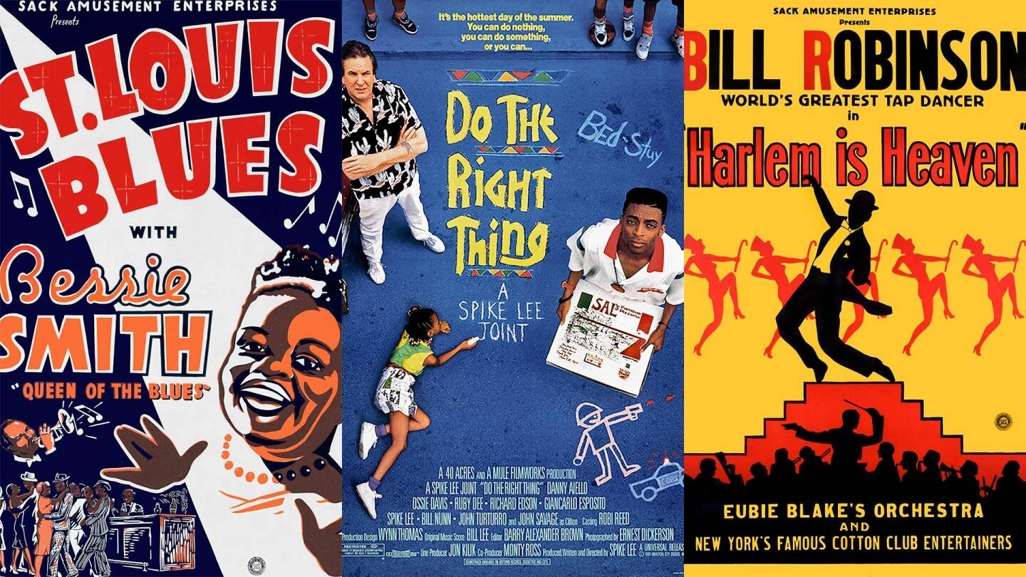 Film posters for "St. Louis Blues," Do the Right Thing" and "Harlem is Heaven." | from the Separate Cinema Archive; courtesy of the Lucas Museum of Narrative Art