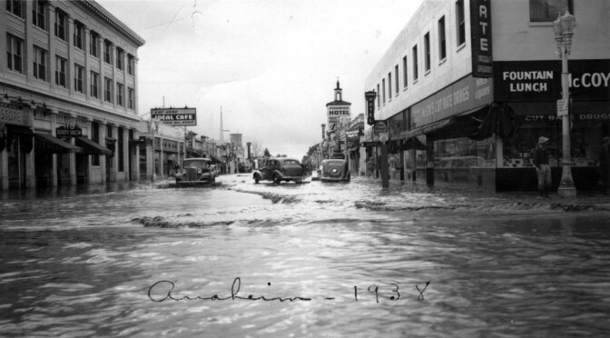 Downtown Anaheim during the flood of 1938