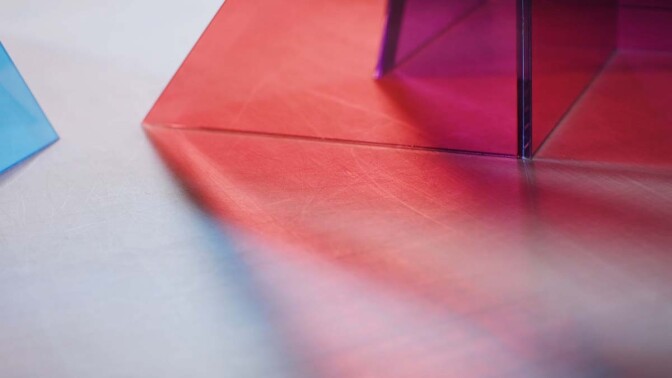 Light goes through one of Larry Bell's models for his Light and Space artwork | Still from Artbound "Light & Space"