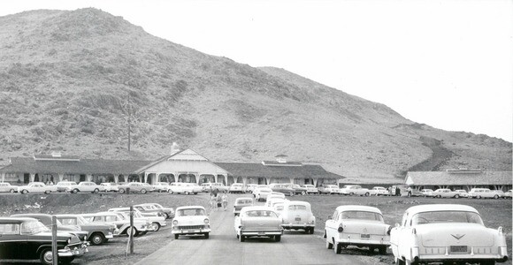 This black-and-white photo shows the first 12 units of the Madonna Inn in San Luis Obispo, completed on Dec. 24, 1958. | Photo: Courtesy of Madonna Inn.