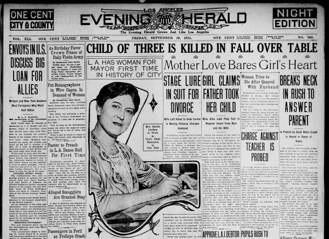 Acting Mayor Lindsey on the front page of the Los Angeles Herald