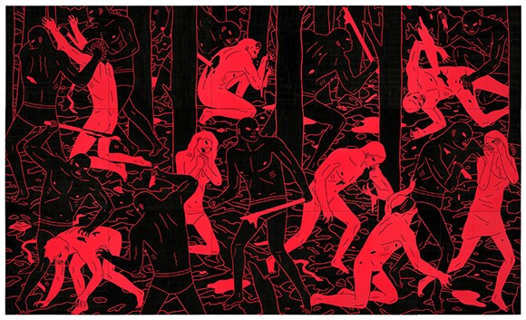 Cleon Peterson, "Glory," 150 x 90" Acrylic on wood panel, 15 pcs