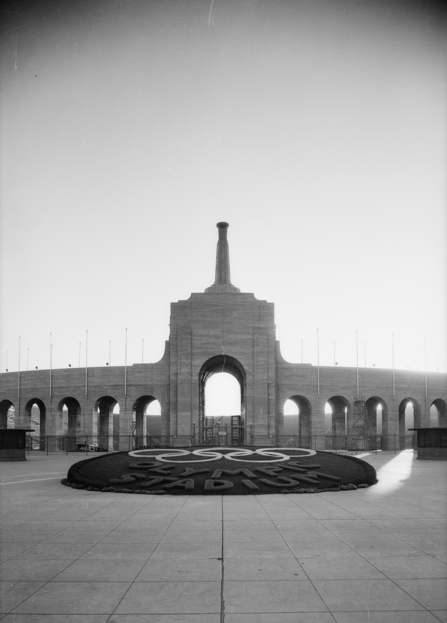 The Coliseum during the 1932 Olympics in Los Angeles shows the words "Olympic Stadium" on the foreground.