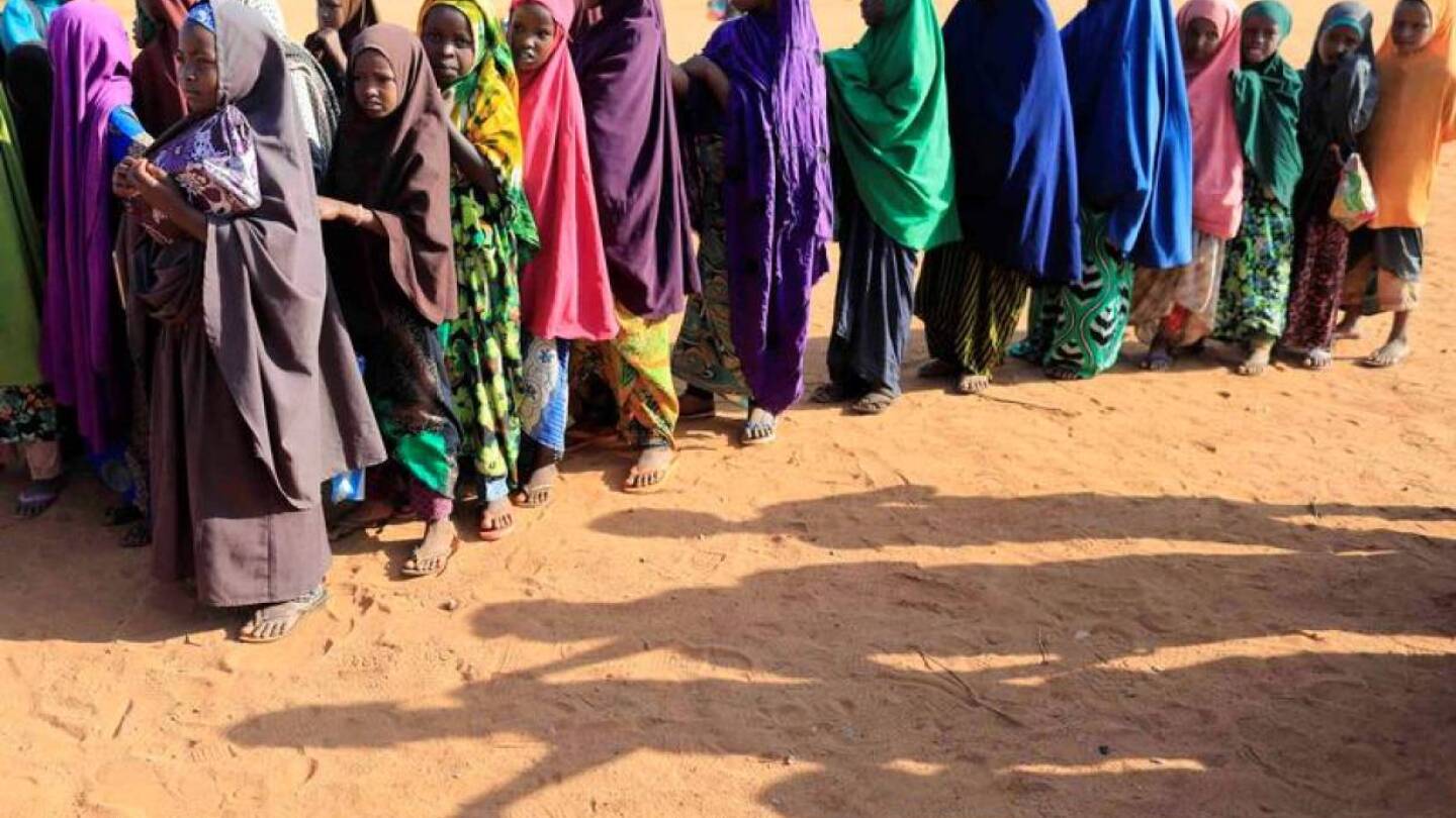 Somali internally displaced girls queue before getting into a classroom at a school beside an IDP camp in Dollow, Somalia April 4, 2017. | REUTERS/Zohra Bensemra