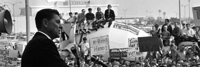 Ronald Reagan speaking to crowd during gubernatorial campaign stop in Lakewood, Calif., 1966 (header)