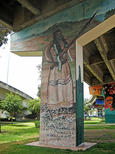 Felipe Adame, "La Adelita" (1978), from murals of Chicano Park. Restored in 2011 by Felipe Adame and Guillermo Rosette.