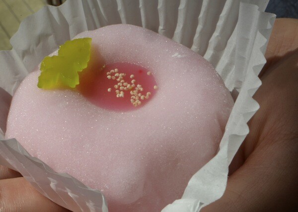 Strawberry-flavored mochi with white bean | Photo by Nick Yee