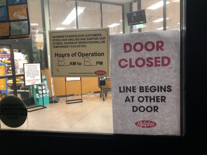 Ralphs Hours of Operation sign, adjusted to 8 a.m. to 8 p.m. during COVID-19 pandemic | Karen Foshay