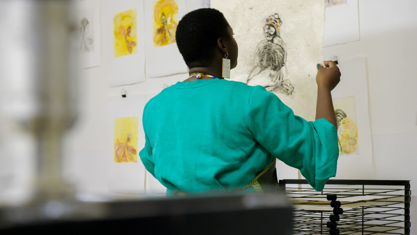 Kenyatta painting | Still from KCET Artbound "Artist and Mother" Mother AB s9