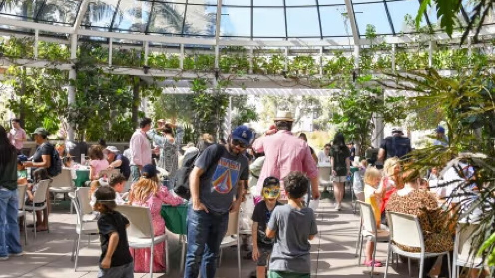 Film Screening—“Nobuko Miyamoto” at the Huntington Library, photo of families enjoying atheir time at a food court under a large sunroof