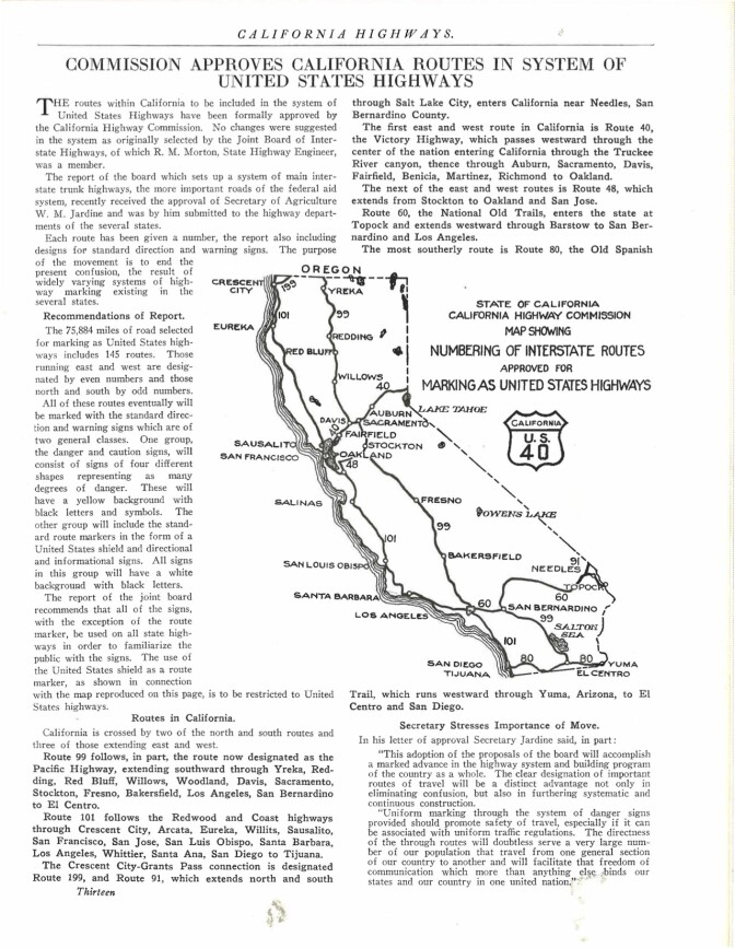 The journal California Highways announced the new US numbered highway system in its 1926 edition. Courtesy of the Metro Transportation Library and Archive.