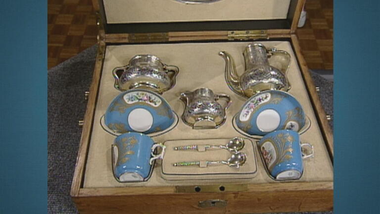 Appraisal: Silver & Porcelain Tea Set in Box, ca. 1898