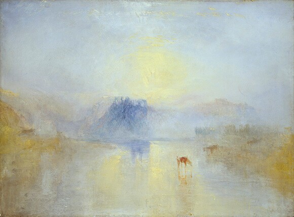 Joseph Mallord William Turner (British, 1775 - 1851), "Norham Castle, Sunrise,"about 1845. Oil on canvas. Courtesy of Tate: Accepted by the nation as part of the Turner Bequest 1856. Photo © Tate, London 2014.