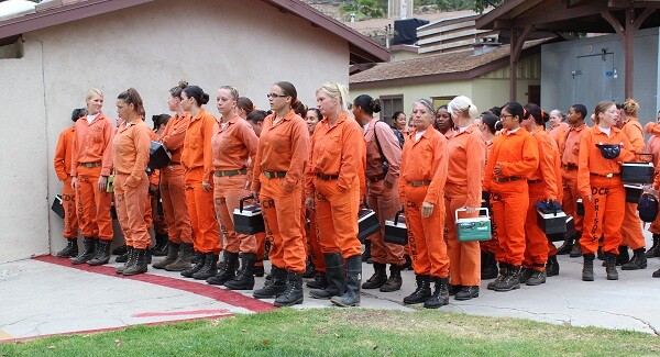Inmates waiting to cross the line.