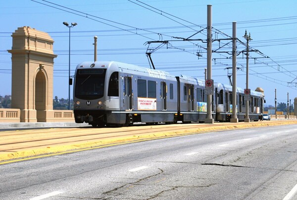 Today, the Metro Gold Line traces the path of the P Line, crossing the Los Angeles River on the First Street Bridge. Courtesy of the Metro Transportation Library and Archive.
