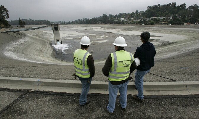 Department of Water and Power employees at Silver Lake Reservoir