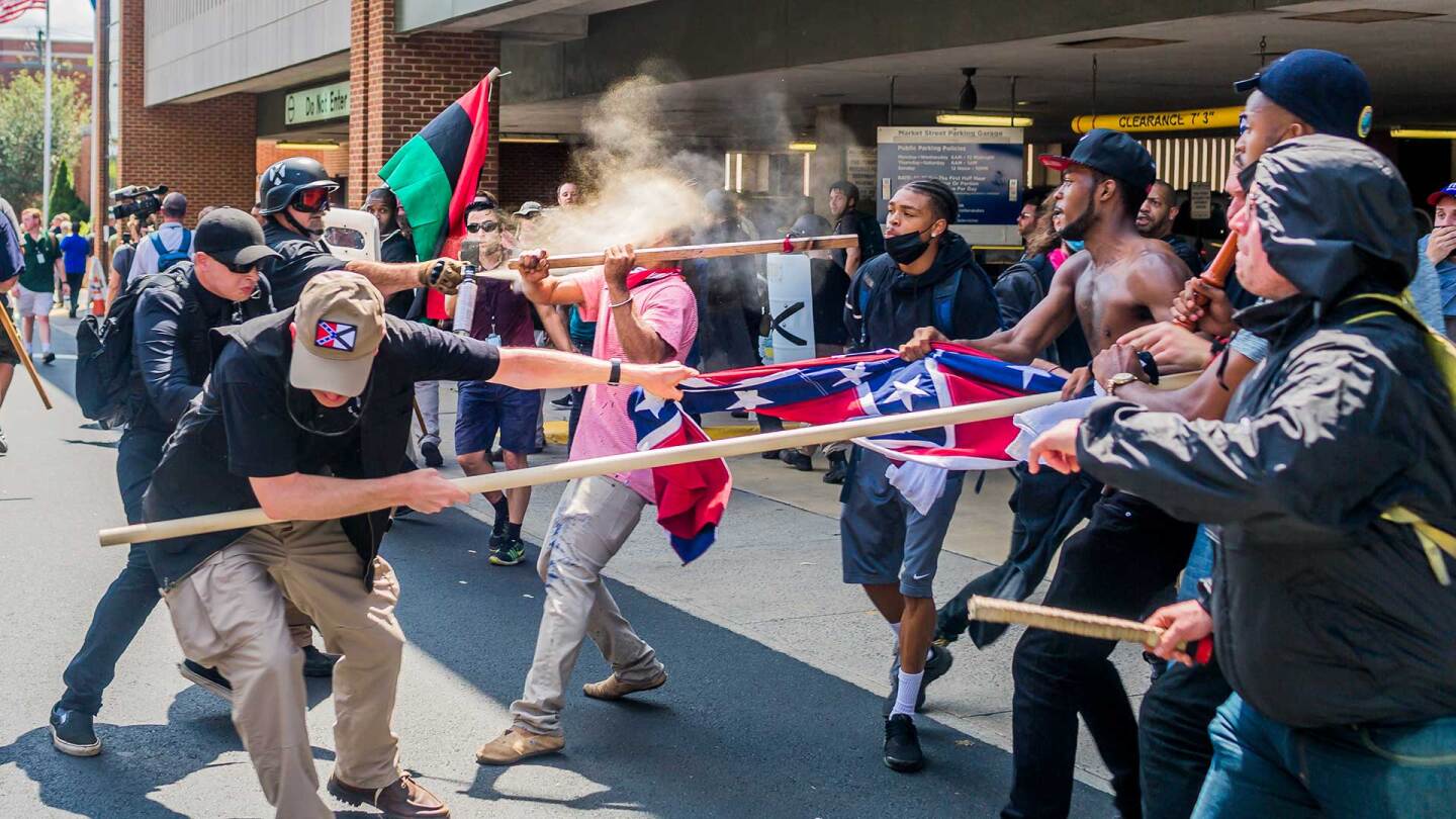 On Saturday, August 12, 2017, white supremacist groups clashed with hundreds of counter-protesters during the 'Unite The Right' rally in Charlottesville, Va. | Michael Nigro/Pacific Press/LightRocket via Getty Images