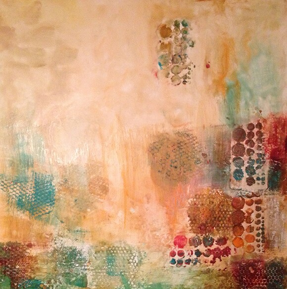 "Rugged Terrain" by Natasha Shoro, 2013, encaustic and mixed media on wood panel, 30"x30" | Courtesy of the artist