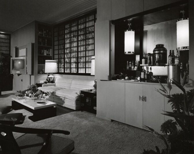 Living and bar area of the Frank Sinatra Residence by Paul R. Williams | Mott-Merge Collection, California State Library (