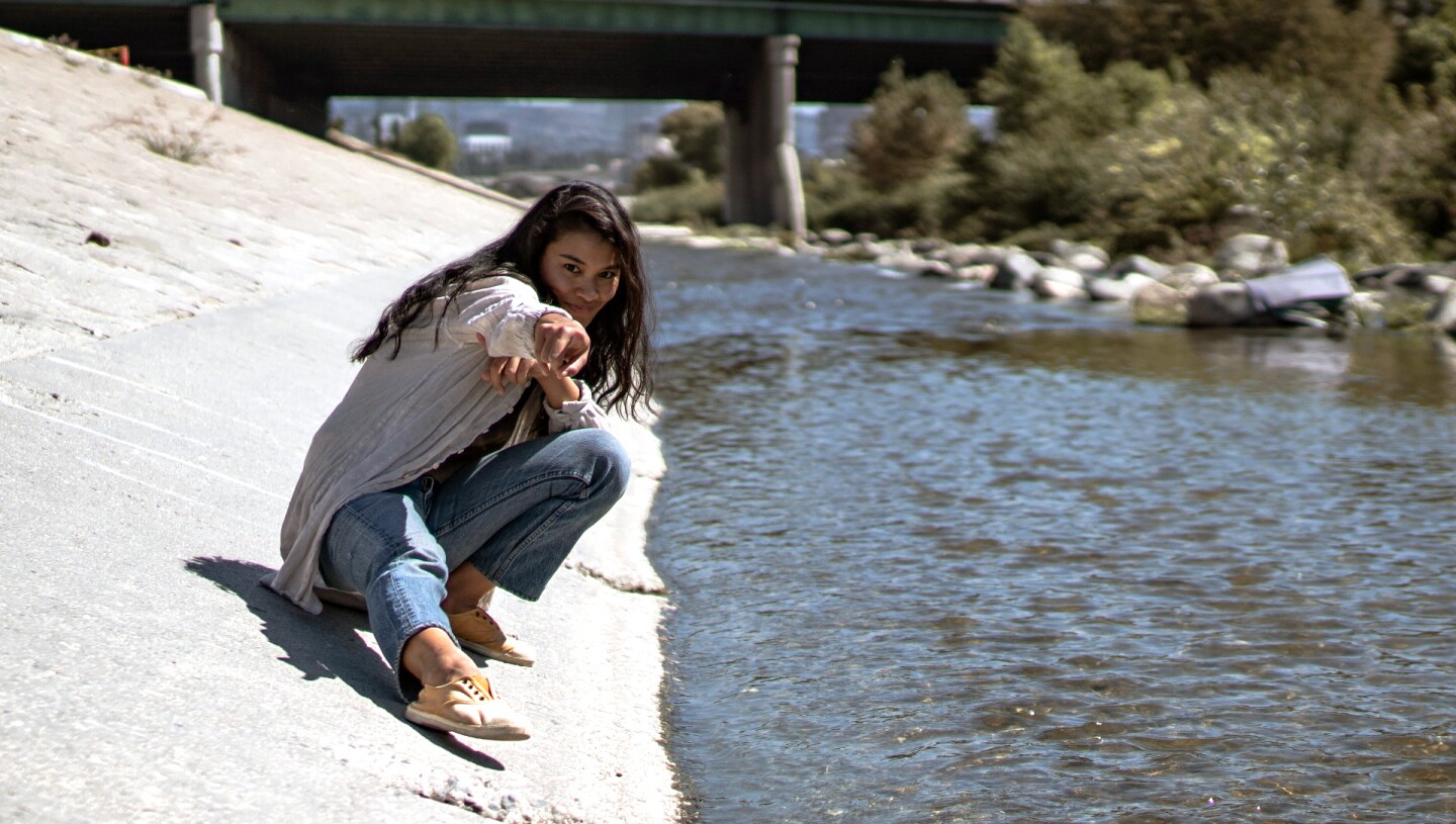 KCET host Rosey Alvero along the LA River.
