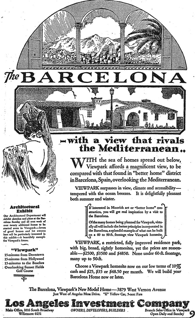 Advertisement for "The Barcelona," which says "with a view that rivals the Mediterranean."