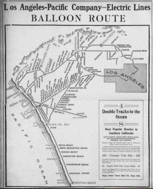 Map of the Pacific Electric's Balloon Route