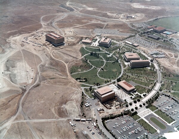 1968 aerial view of the UC Irvine campus. Courtesy of the Special Collections and Archives, UC Irvine Libraries.