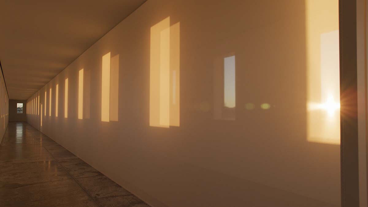 A large-scale Light and Space artwork from Robert Irwin called "untitled (dawn to dusk)" as the sun sets. | Still from Artbound "Light & Space" ab s11