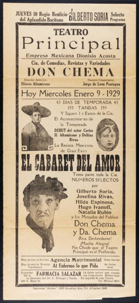 Broadside for Teatro Principal, Los Angeles, printed at Jalisco Print Shop, Boyle Heights, 1929 January 09. | University of Southern California Libraries, Workman and Temple Family Homestead Museum Collection, 1830-1930